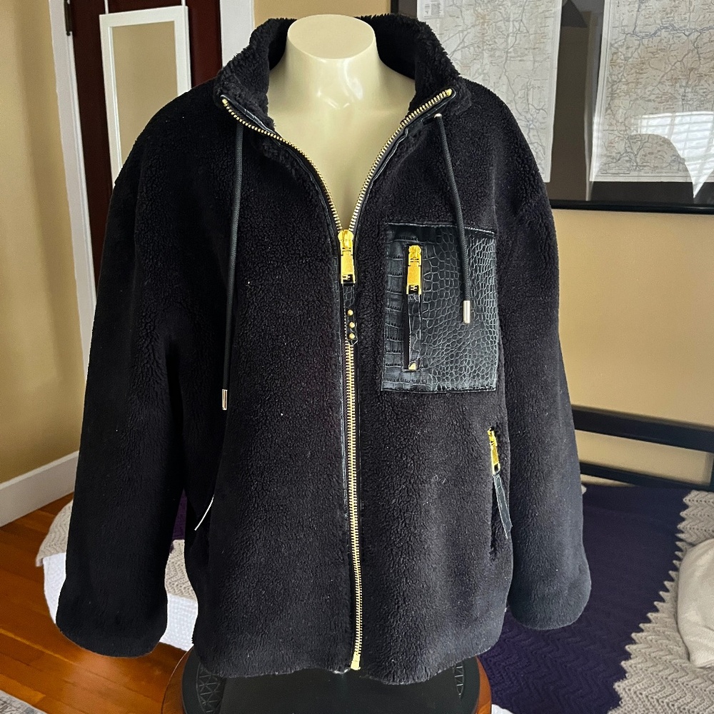Rebecca Minkoff Faux Shearling Fleece Bomber Jacket Black